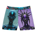 Shorts de bain Cyber Tribal — Maillot de bain pour homme avec motif futuriste néon et visage abstrait