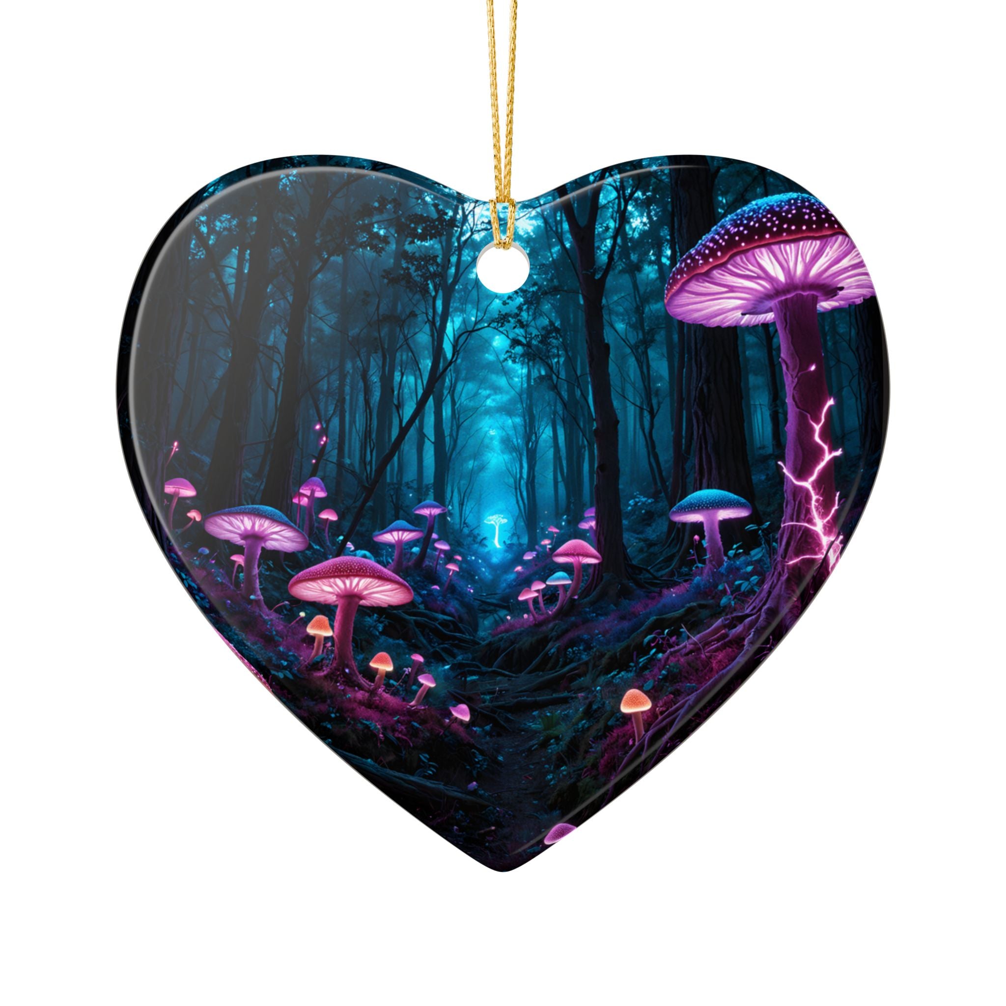 Heart Ceramic Ornament — Neon Forest Lightning Design