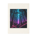 Mystic Neon Forest Cotton Tea Towel — Vibrant Blue & Purple Woodland Kitchen Decor