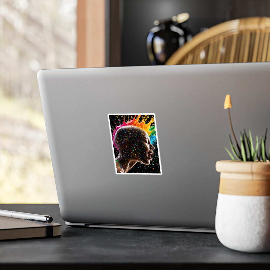 Vibrant Scream Rainbow Head Kiss-Cut Vinyl Decal — Colorful Pop Art Sticker