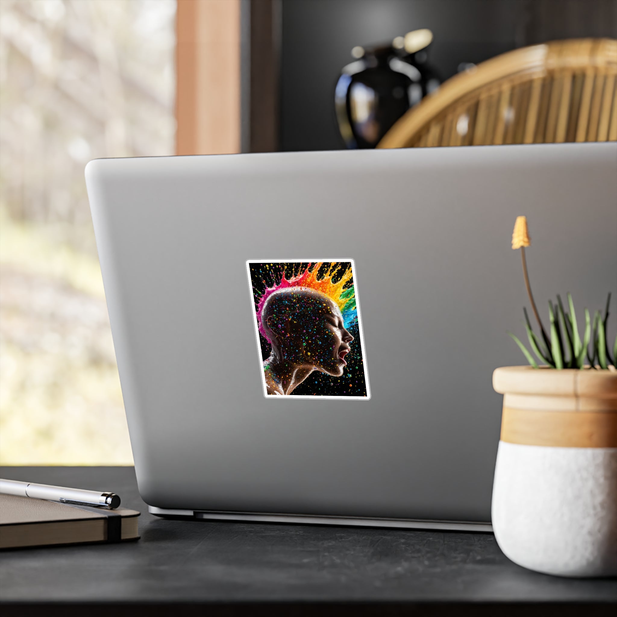 Vibrant Scream Rainbow Head Kiss-Cut Vinyl Decal — Colorful Pop Art Sticker
