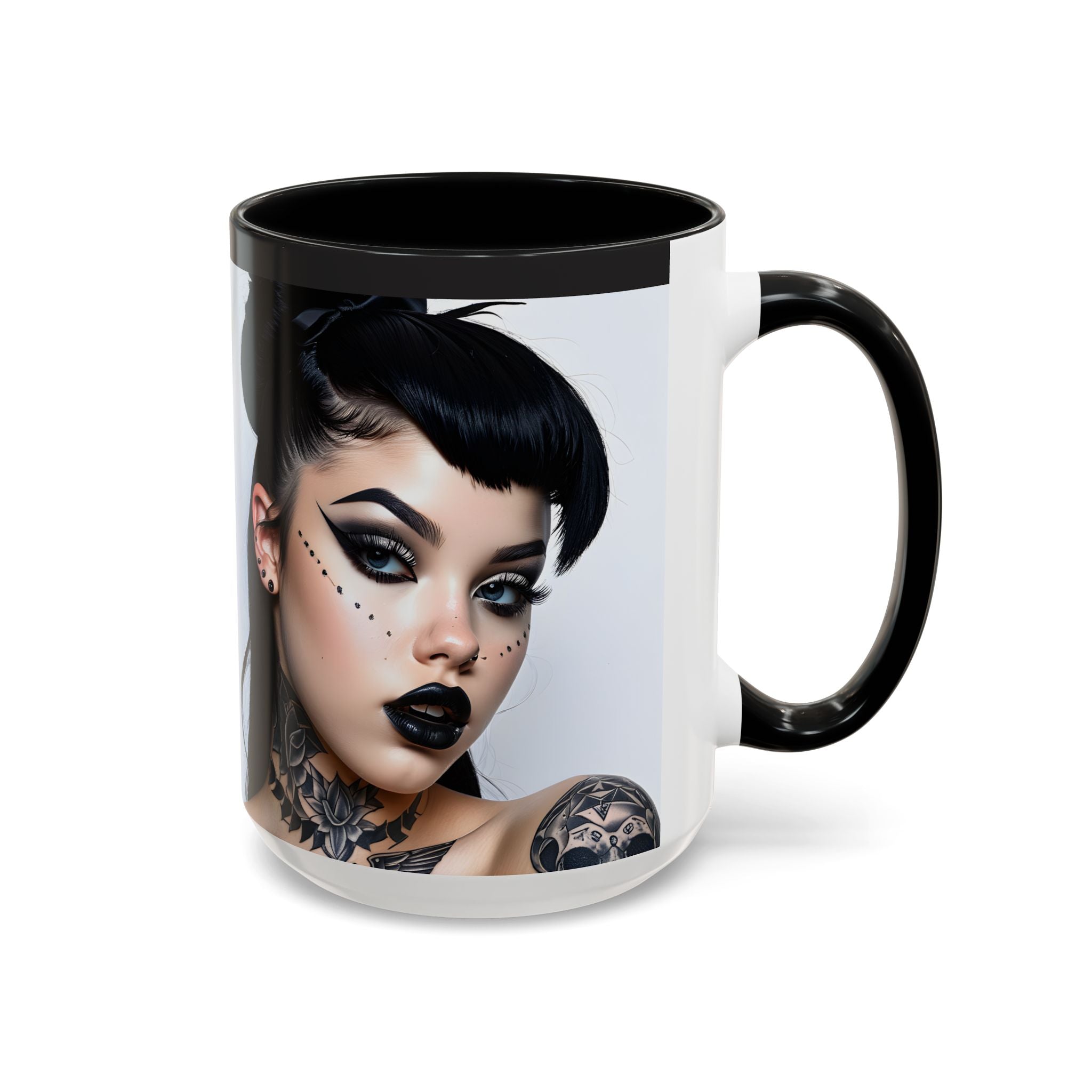 Goth Tattoo Girl Accent Coffee Mug – 11/15oz Black-Lined Ceramic