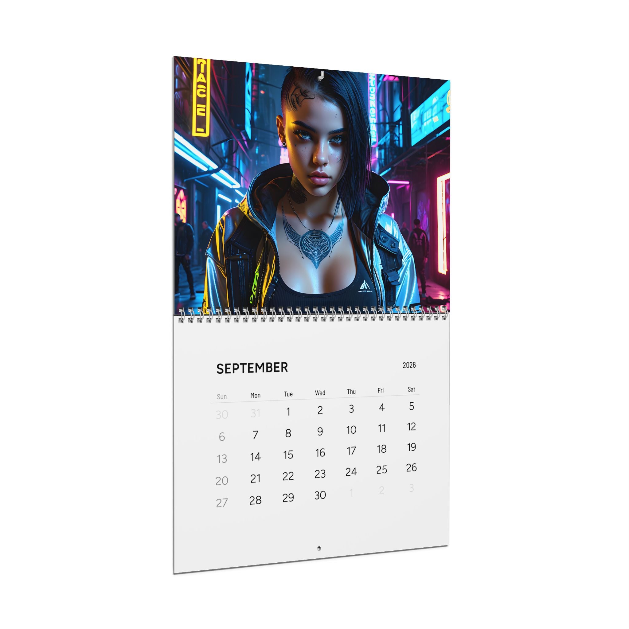 Cyberpunk Portrait Wall Calendar 2026 — Futuristic Neon Art Calendar