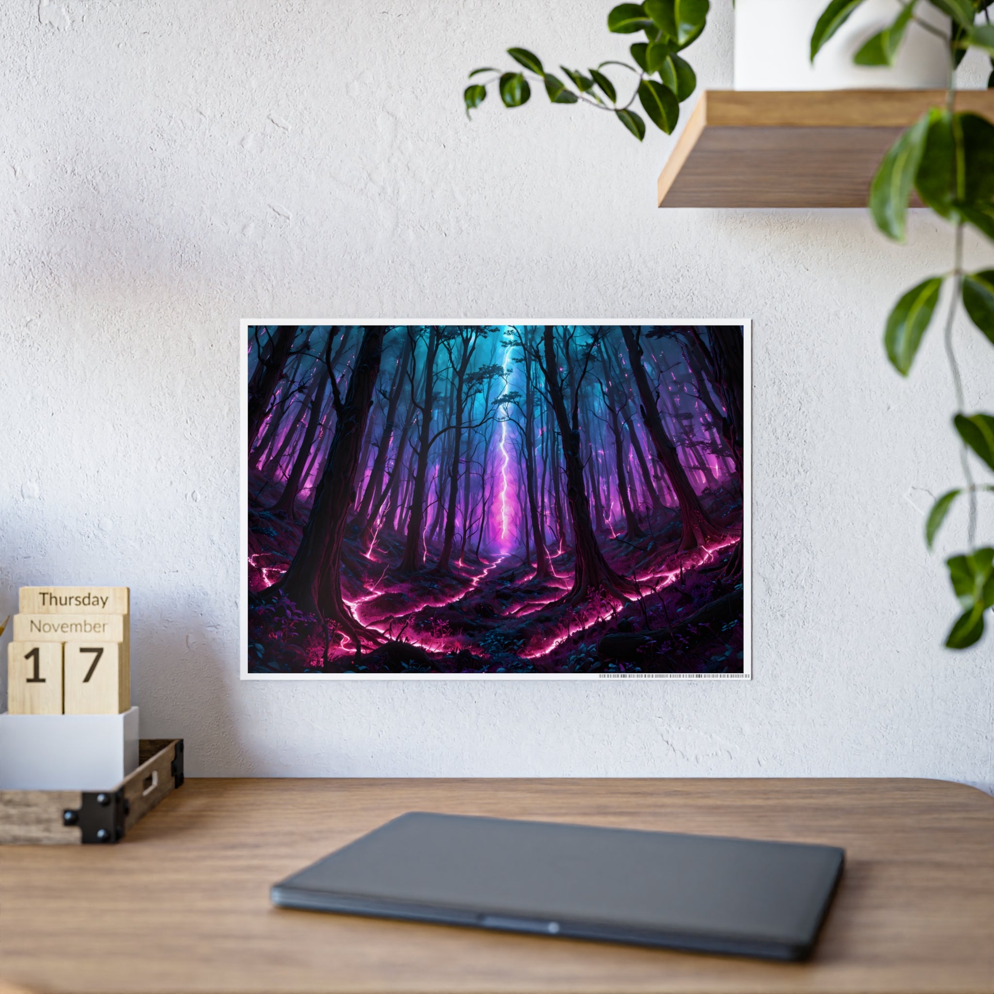 Neon Forest Gloss Poster — Vibrant Fantasy Landscape Wall Art