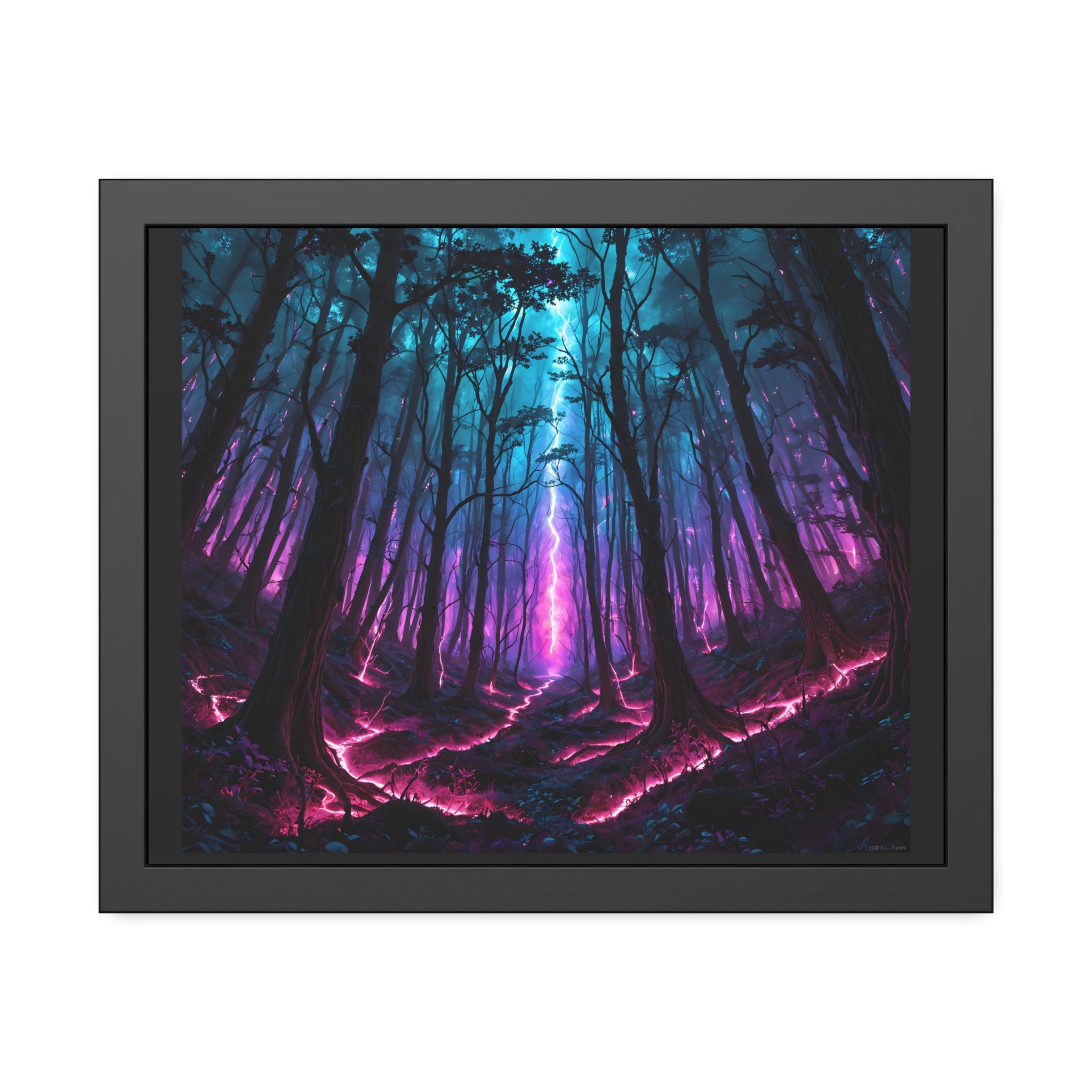 Impression d'art encadrée Forêt de néon — Affiche fantastique mystique violette et sarcelle