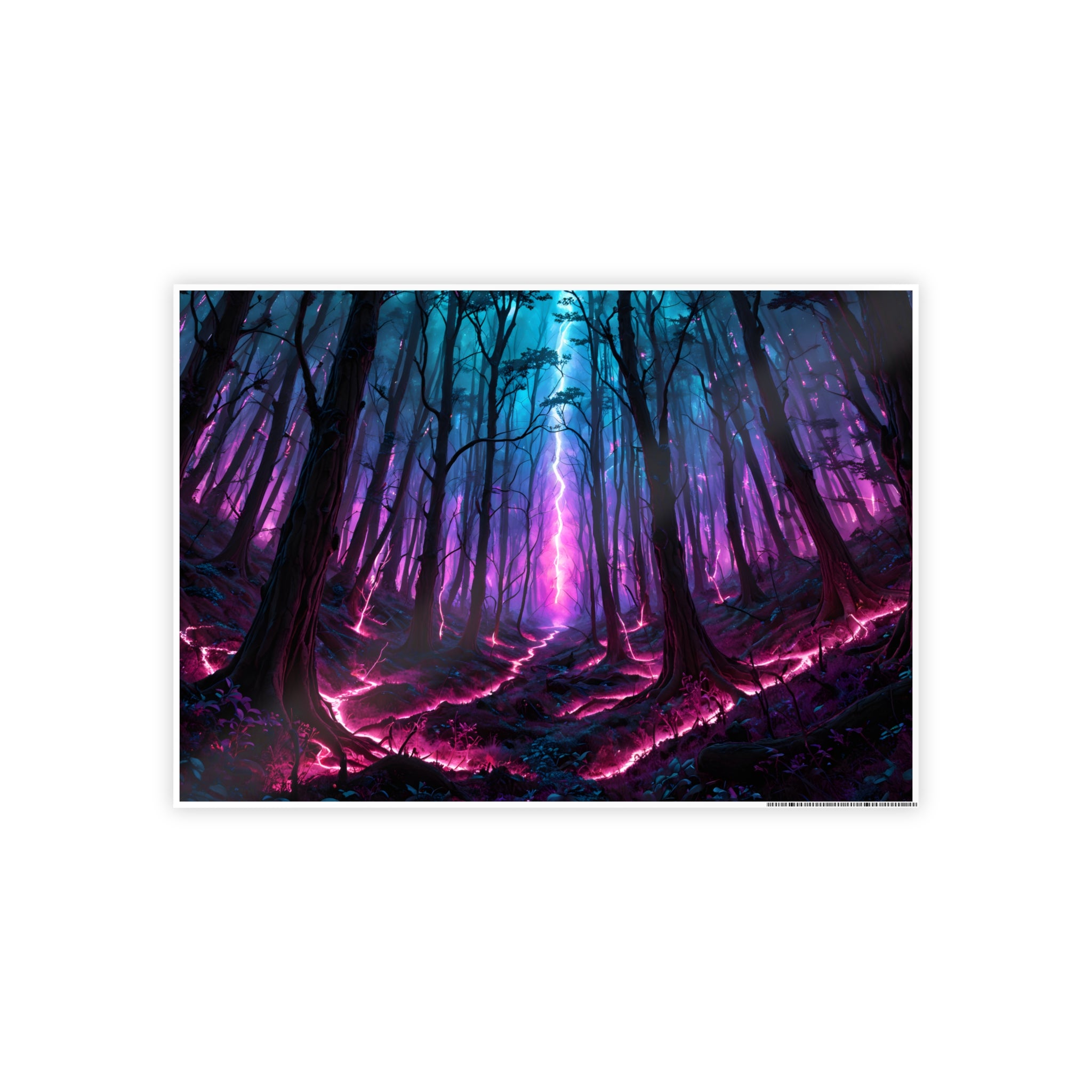 Affiche brillante Forêt fluo – Art mural paysager fantaisie aux couleurs éclatantes