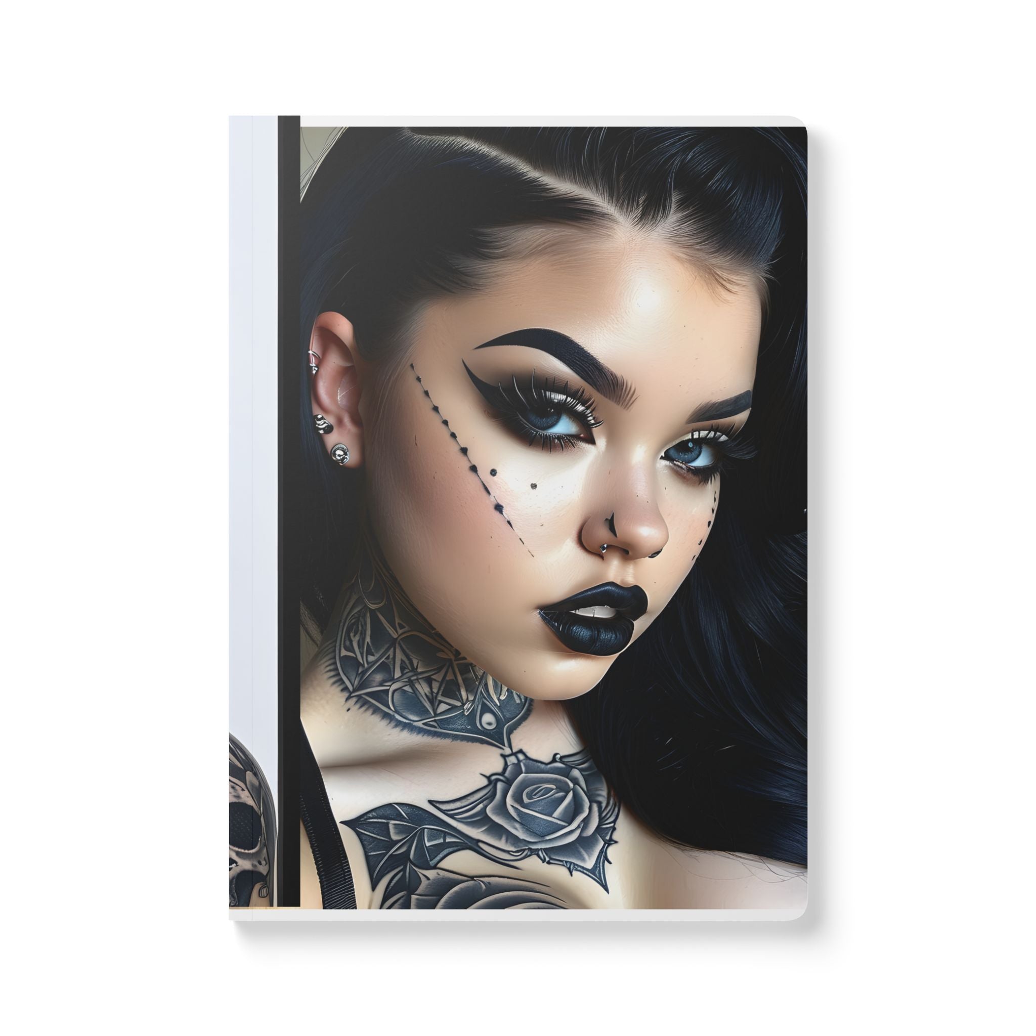 Carnet broché Goth Beauty — Cahier de notes Portrait Glamour Sombre Tatoué