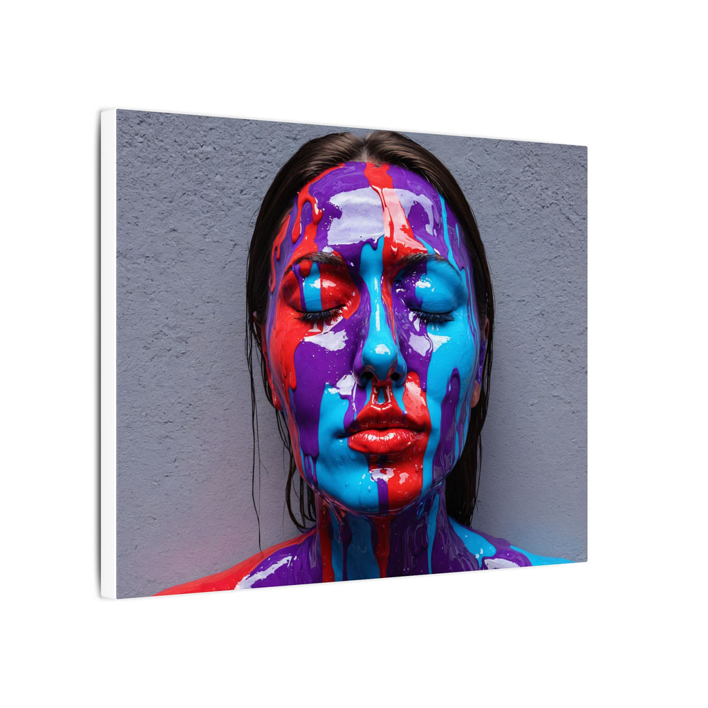Tableau sur toile « Portrait goutte de couleur » — Art abstrait vibrant de visage sur toile tendue mate