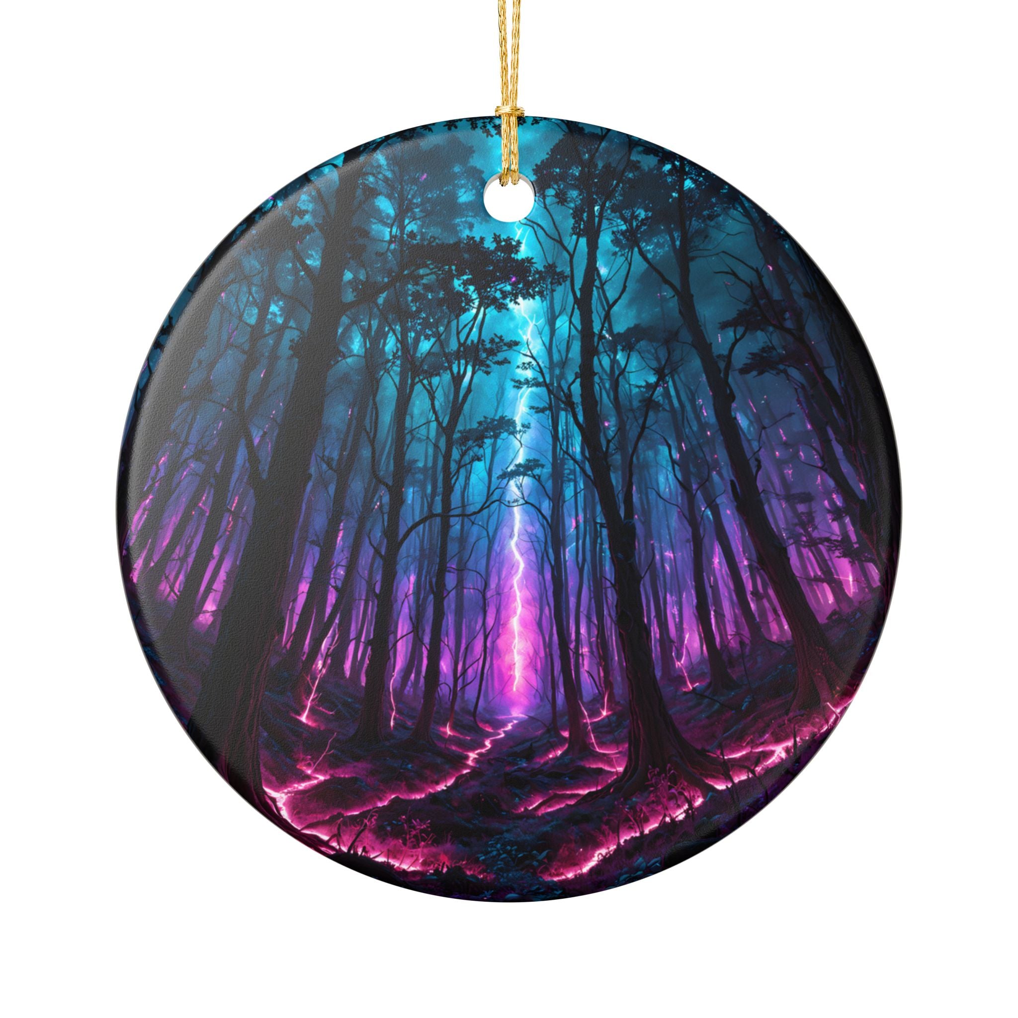 Heart Ceramic Ornament — Neon Forest Lightning Design