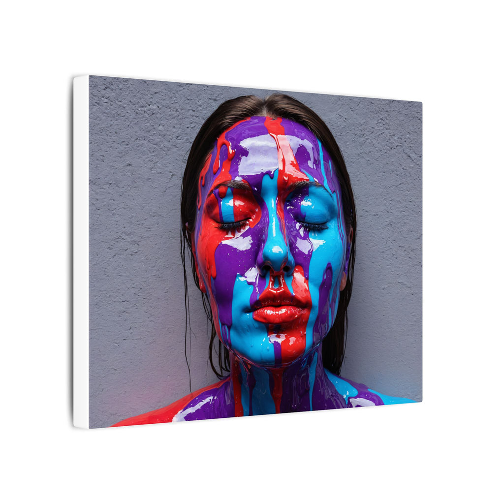 Tableau sur toile « Portrait goutte de couleur » — Art abstrait vibrant de visage sur toile tendue mate