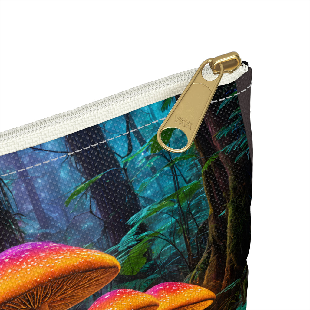 Mystic Mushroom Forest Accessory Pouch — Colorful Enchanted Woodland Makeup Bag