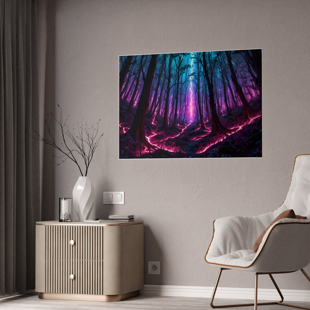 Neon Forest Gloss Poster — Vibrant Fantasy Landscape Wall Art