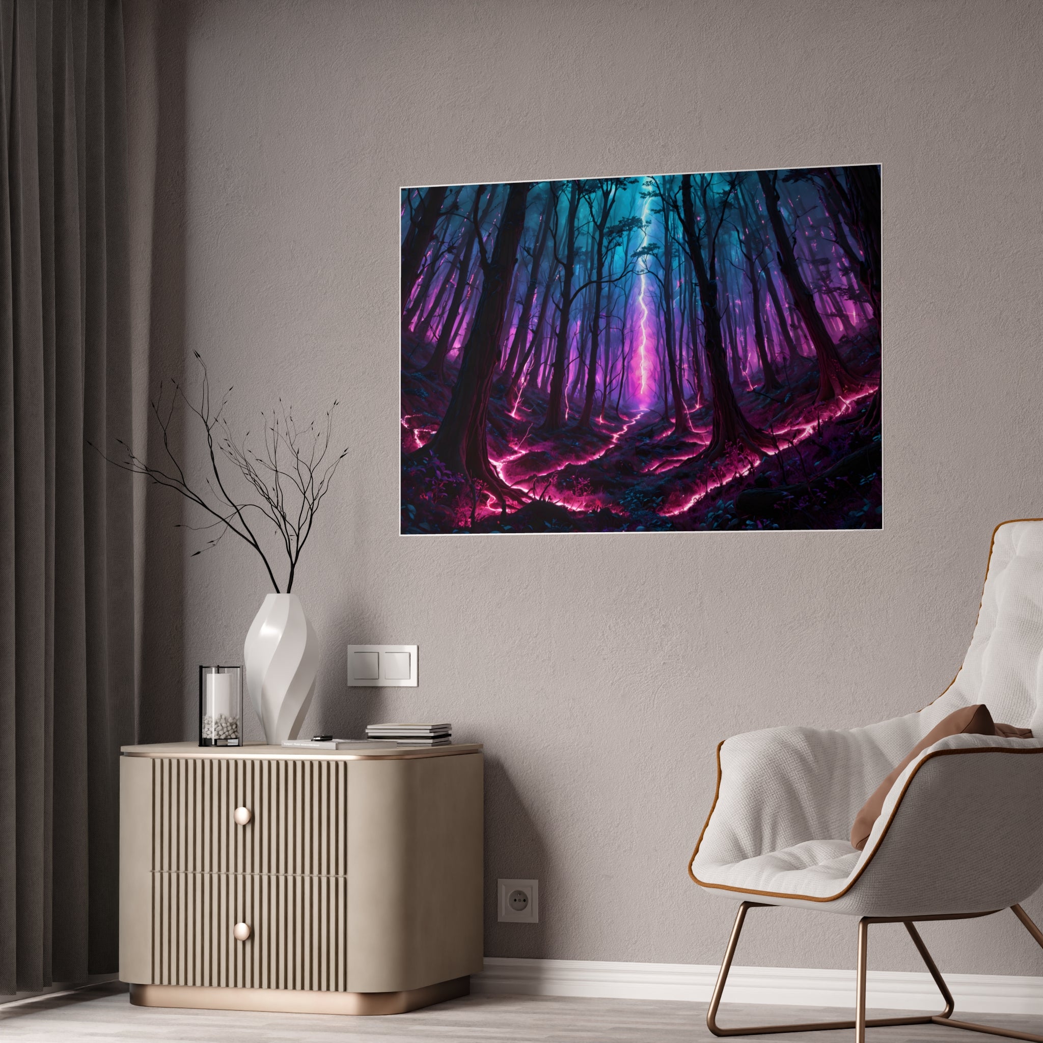 Neon Forest Gloss Poster — Vibrant Fantasy Landscape Wall Art
