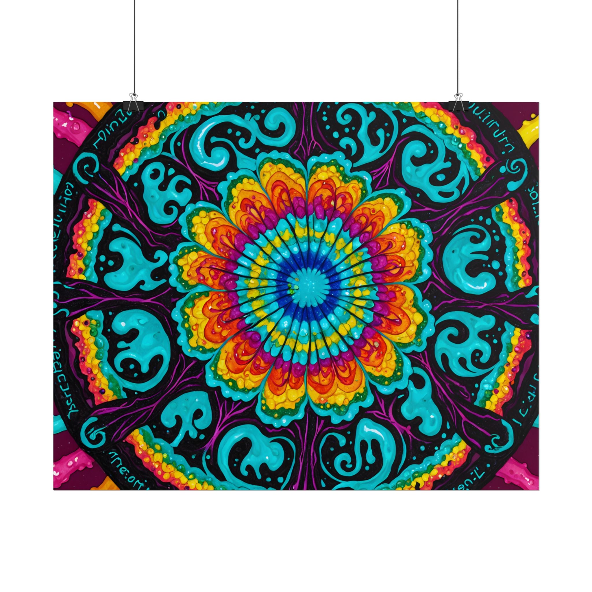 Affiche roulée — Art mural Mandala psychédélique vibrant