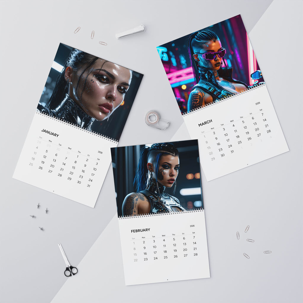 Cyberpunk Portrait Wall Calendar 2026 — Futuristic Neon Art Calendar