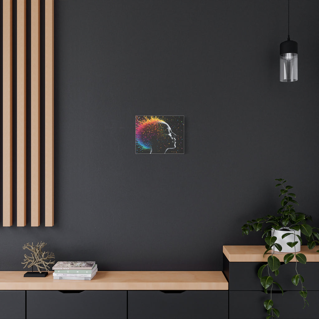 Toile imprimée mate Colorburst Silhouette — Art mural femme arc-en-ciel abstrait