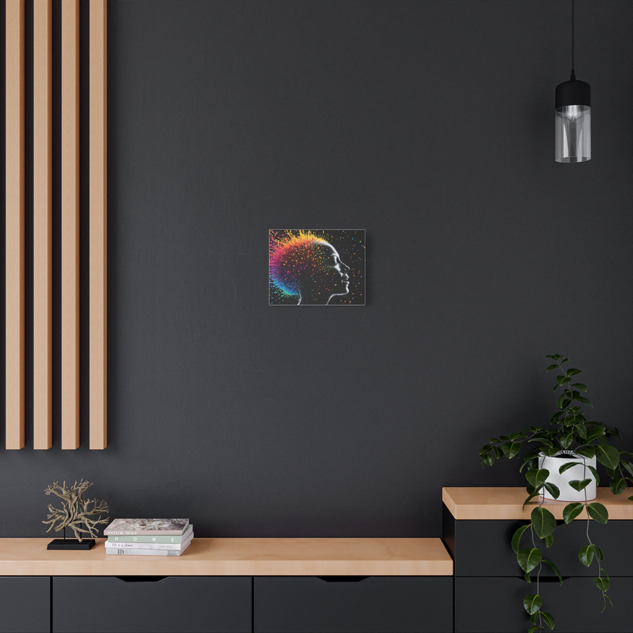 Toile imprimée mate Colorburst Silhouette — Art mural femme arc-en-ciel abstrait