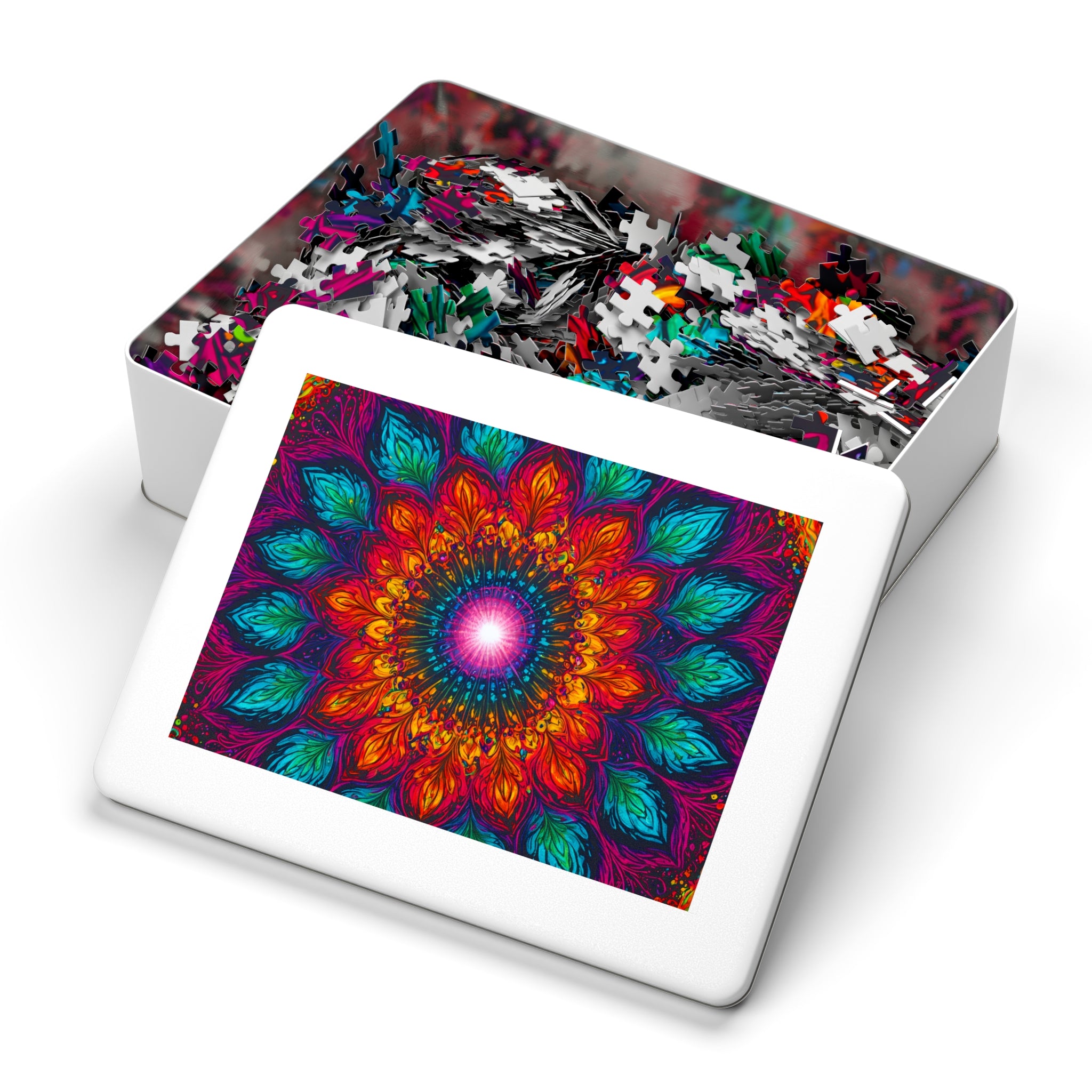 Puzzle Mandala en étain — Kaléidoscope Floral Vibrant 500 Pièces, Idée Cadeau