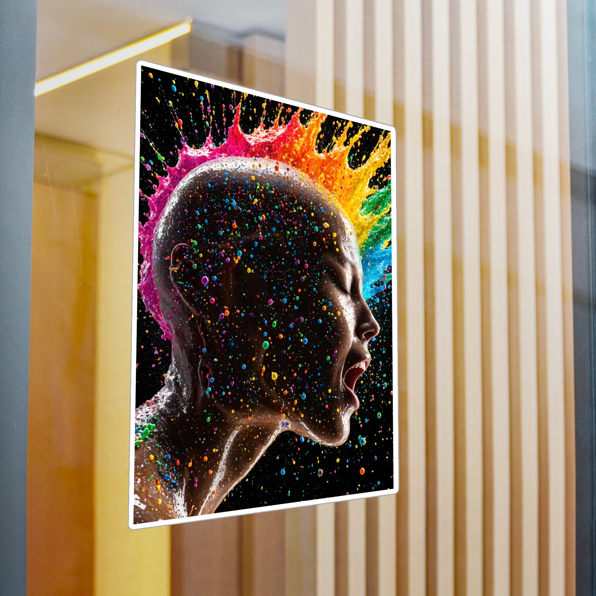 Vibrant Scream Rainbow Head Kiss-Cut Vinyl Decal — Colorful Pop Art Sticker