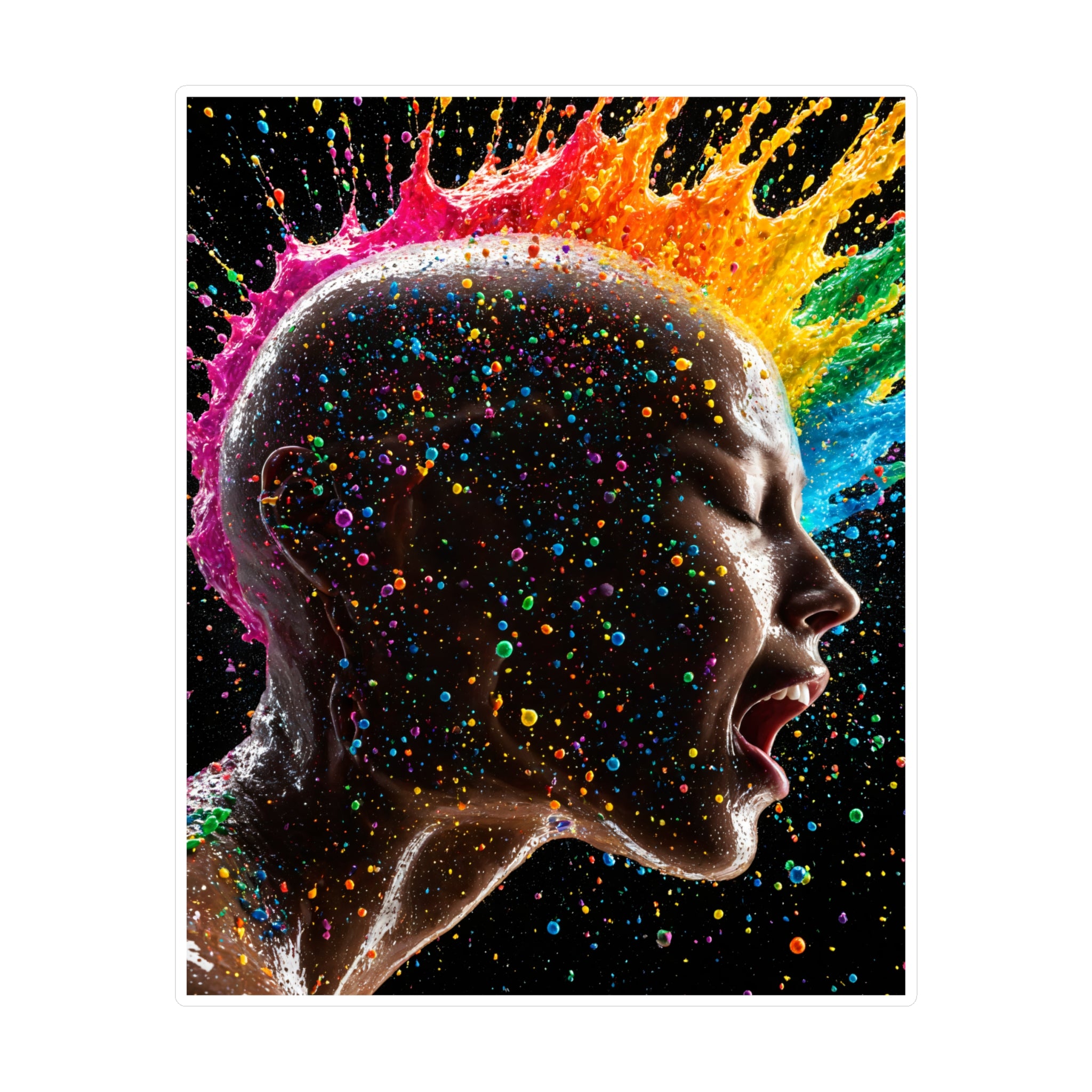 Autocollant vinyle prédécoupé "Vibrant Scream Rainbow Head" — Sticker pop art coloré