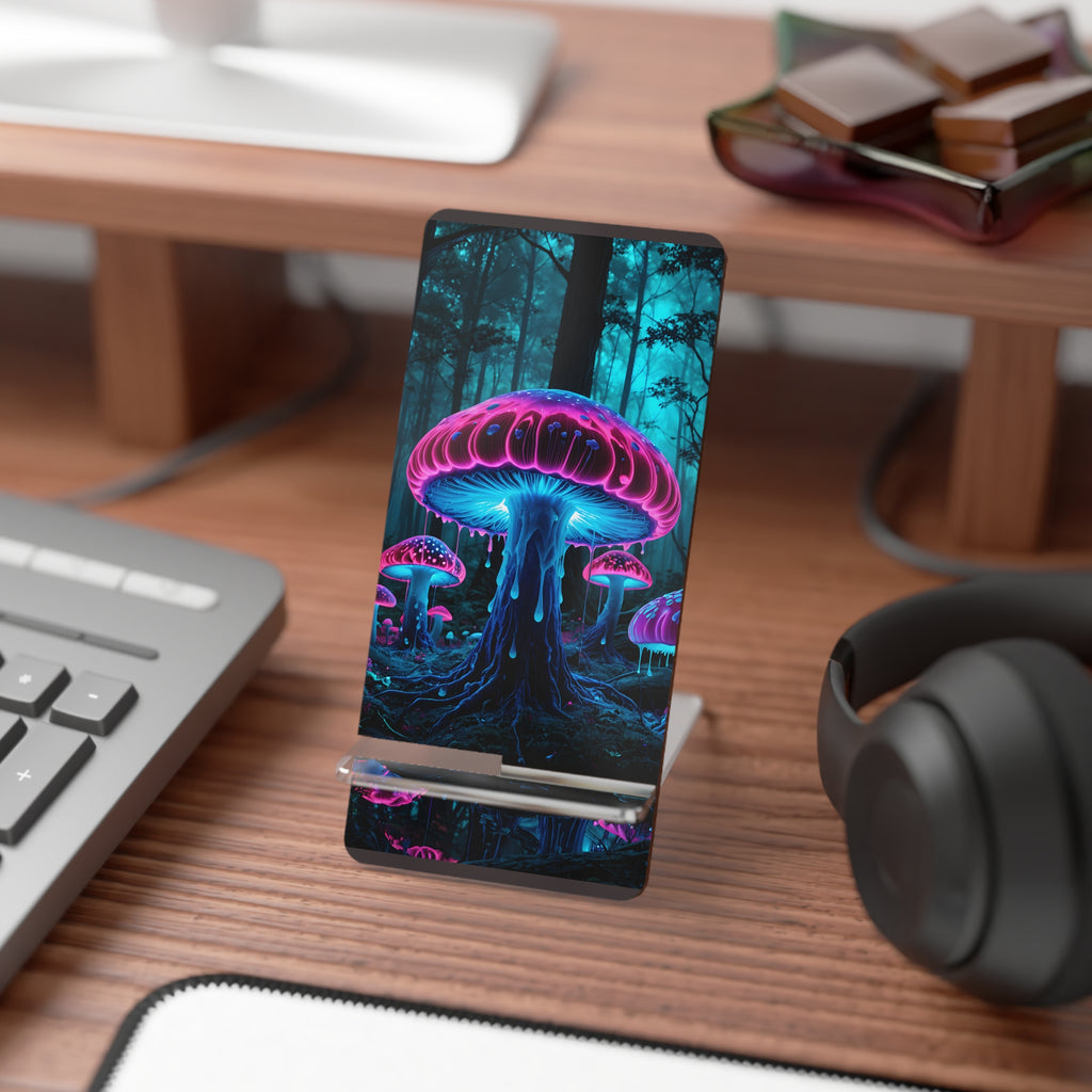 Phone Stand — Neon Glowing Mushroom Forest Mobile Display Stand