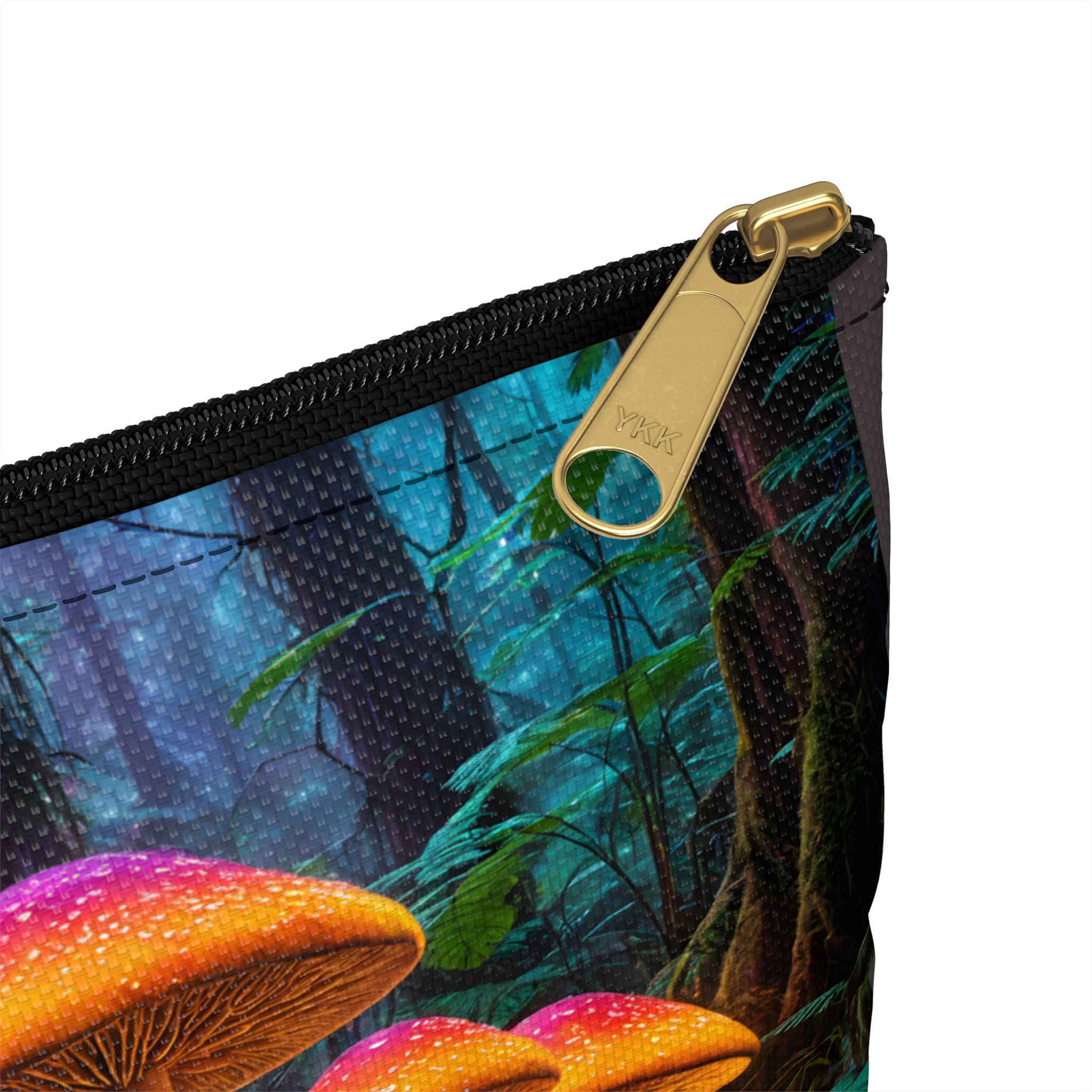 Mystic Mushroom Forest Accessory Pouch — Colorful Enchanted Woodland Makeup Bag