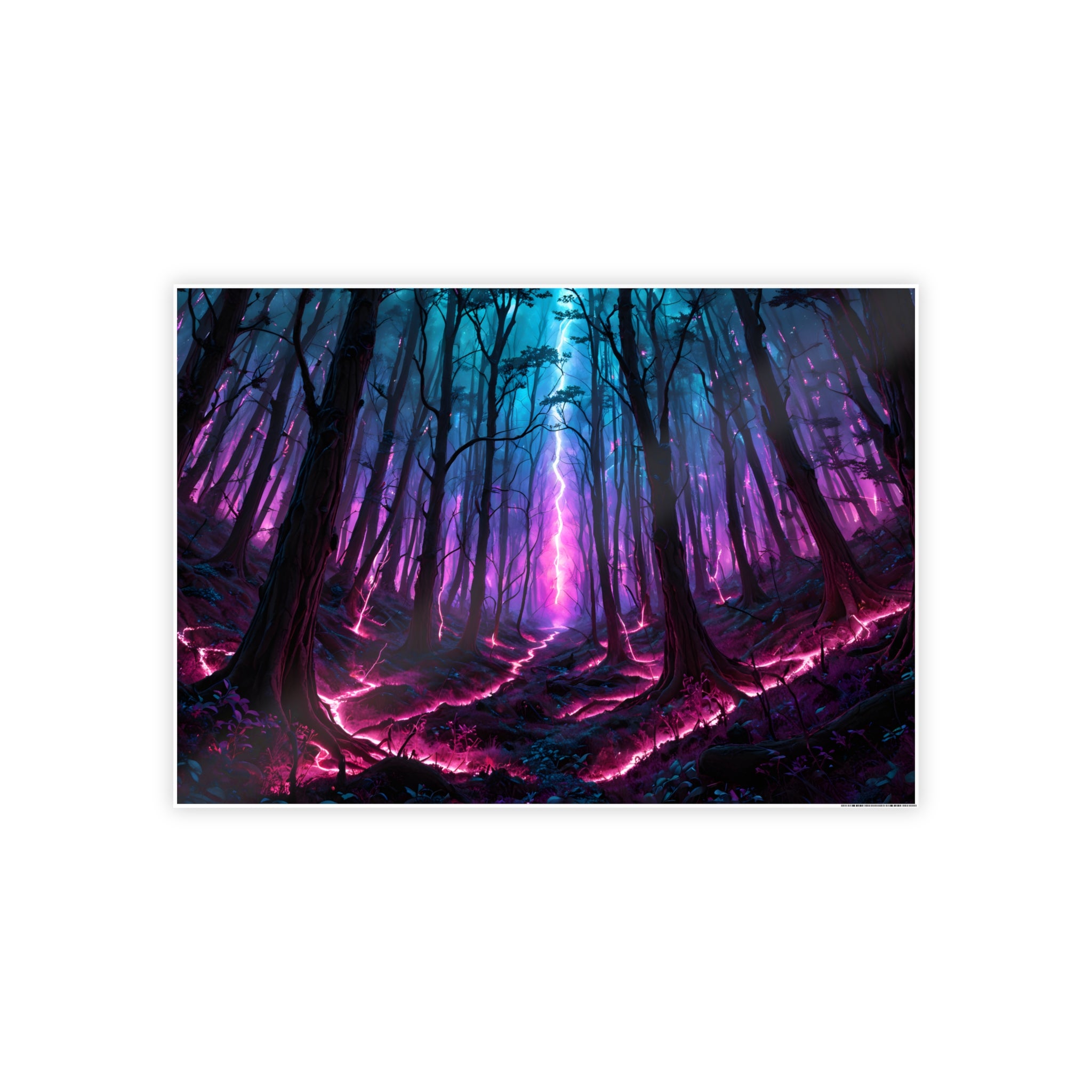 Affiche brillante Forêt fluo – Art mural paysager fantaisie aux couleurs éclatantes