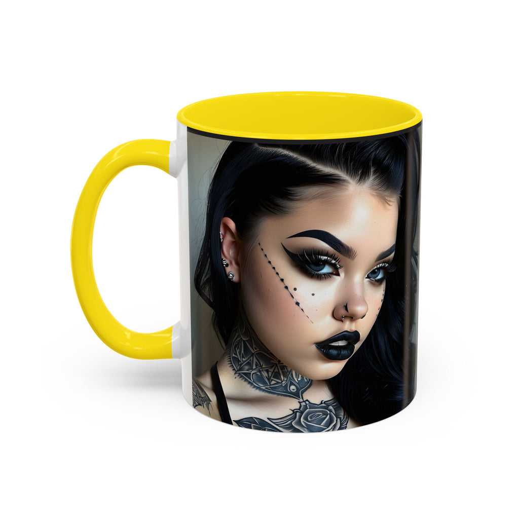 Goth Tattoo Girl Accent Coffee Mug – 11/15oz Black-Lined Ceramic