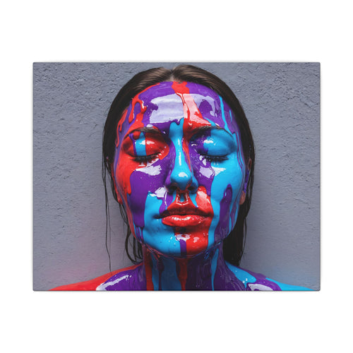 Color Drip Portrait Canvas Print — Vibrant Abstract Face Art on Matte Stretched Canvas