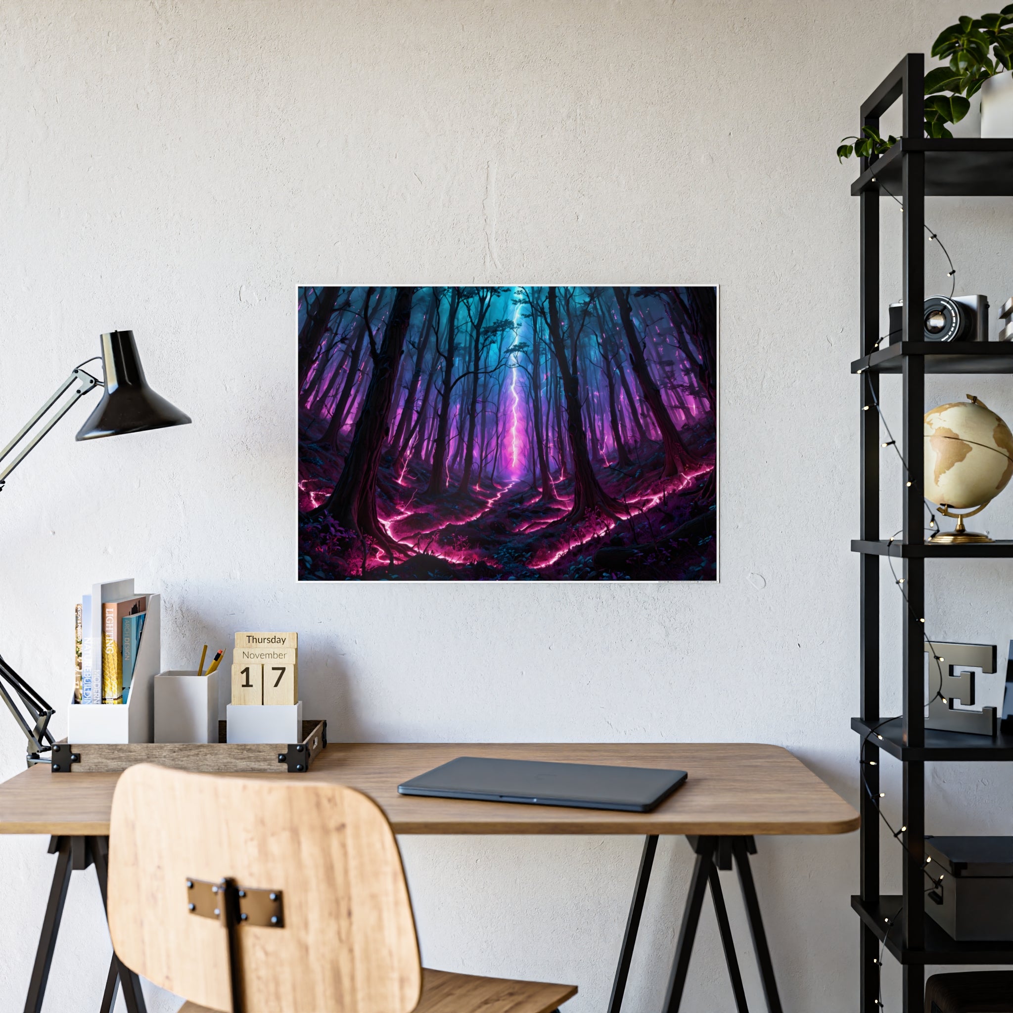 Neon Forest Gloss Poster — Vibrant Fantasy Landscape Wall Art