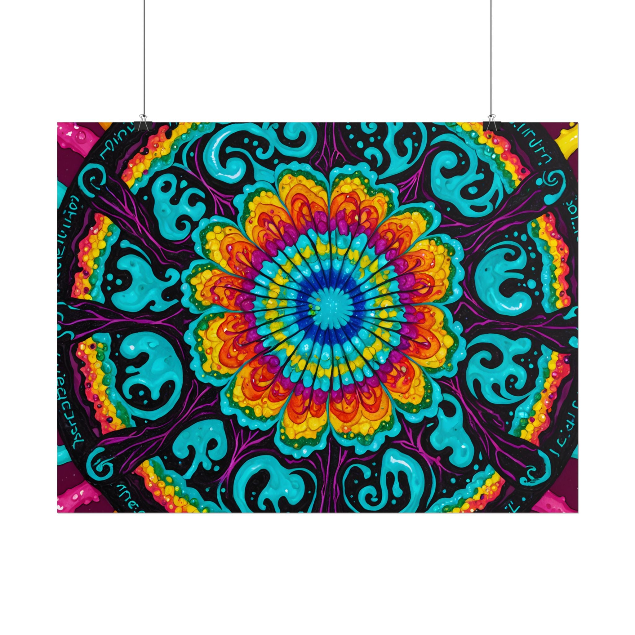 Affiche roulée — Art mural Mandala psychédélique vibrant