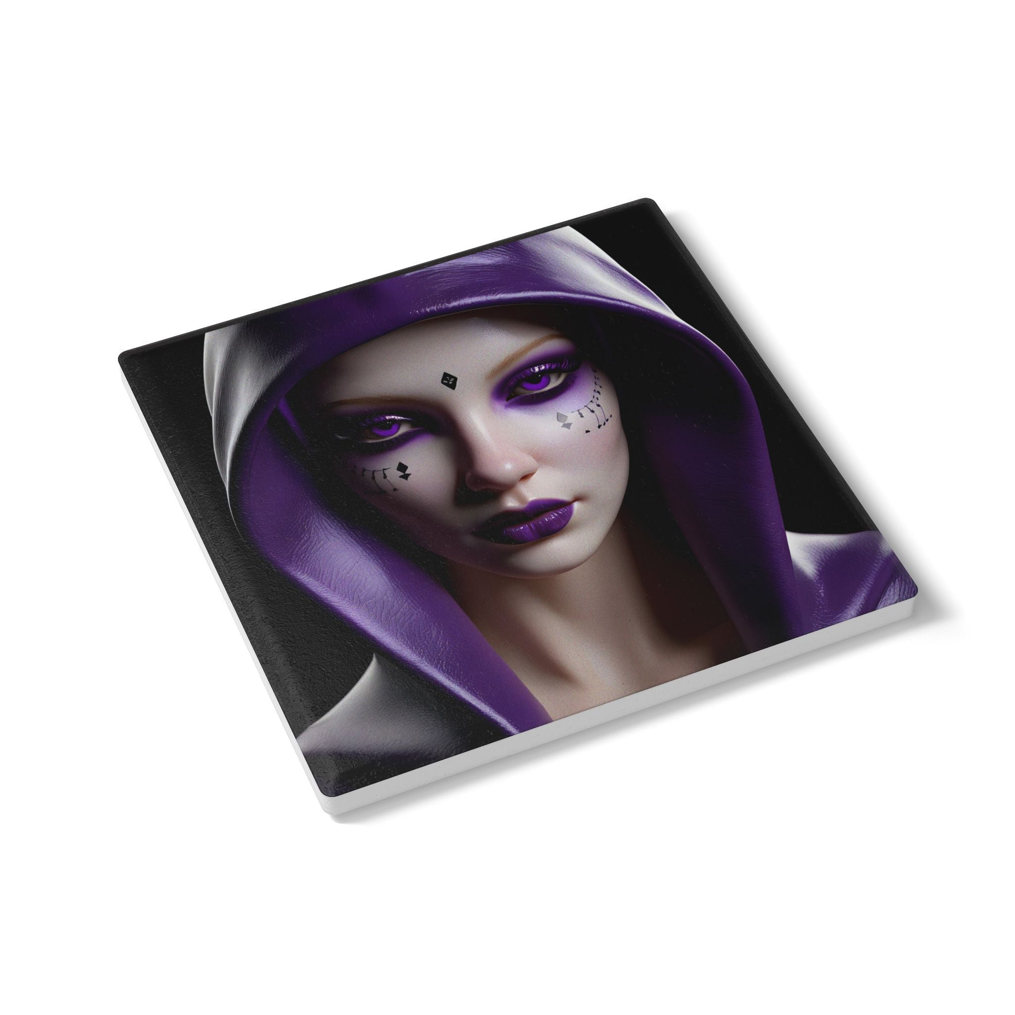 Sous-verre en céramique portrait de sorcière violette mystique – Tapis de boisson fantaisie gothique