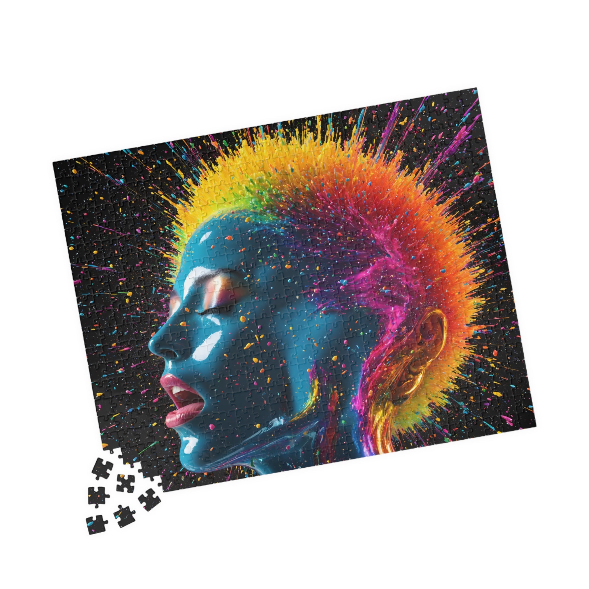 Puzzle portrait néon éclatant — Tête éclat de couleur Puzzle d'art de 110 à 1014 pièces
