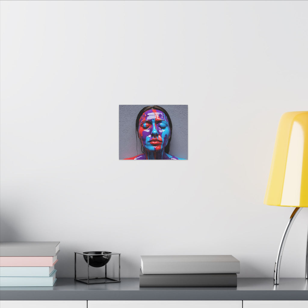 Tableau sur toile « Portrait goutte de couleur » — Art abstrait vibrant de visage sur toile tendue mate