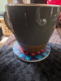 Psychedelic Mandala Ceramic Coaster — Colorful Floral Meditation Design