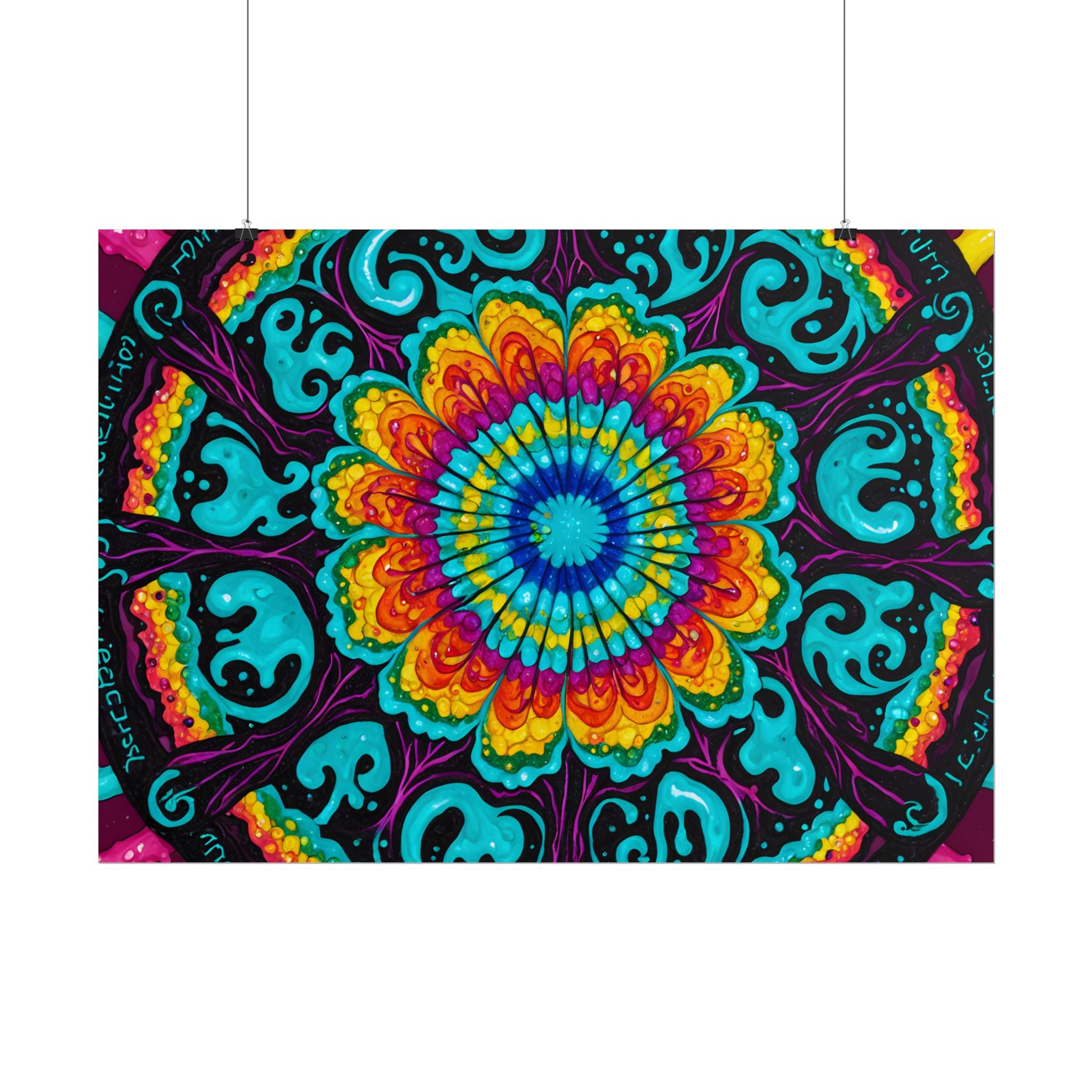 Affiche roulée — Art mural Mandala psychédélique vibrant