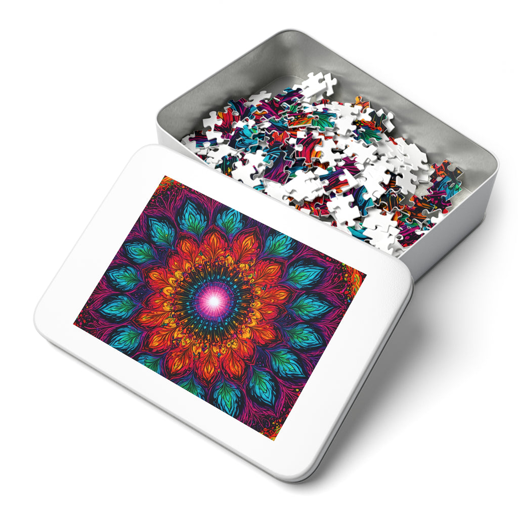 Puzzle Mandala en étain — Kaléidoscope Floral Vibrant 500 Pièces, Idée Cadeau