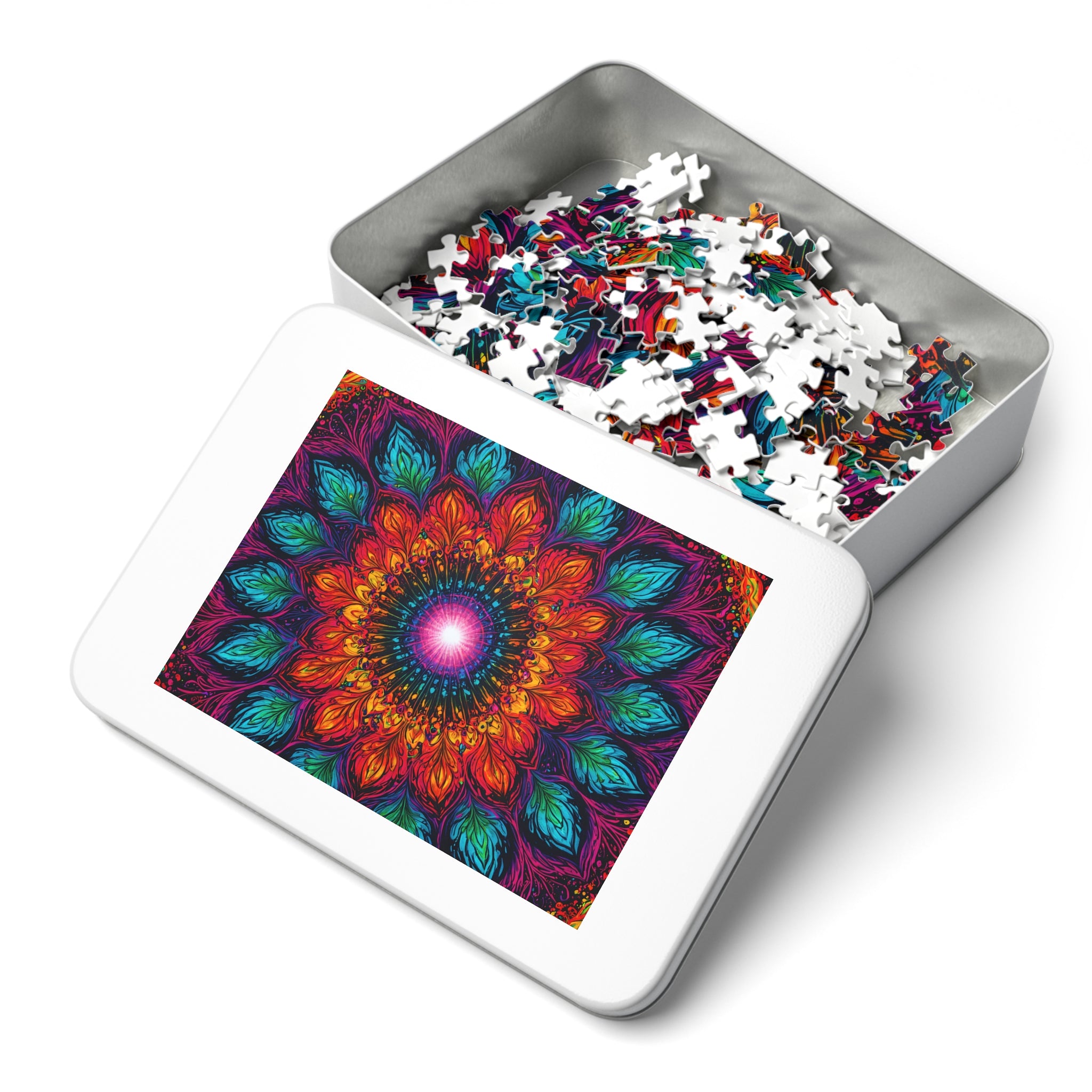 Puzzle Mandala en étain — Kaléidoscope Floral Vibrant 500 Pièces, Idée Cadeau