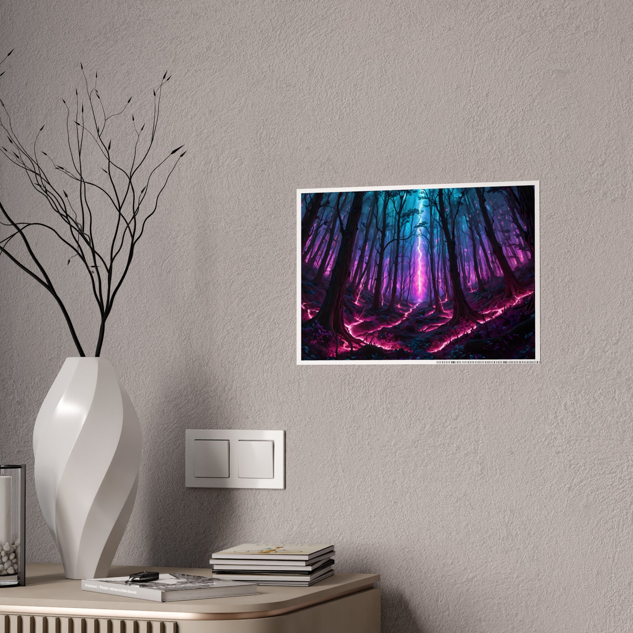 Neon Forest Gloss Poster — Vibrant Fantasy Landscape Wall Art
