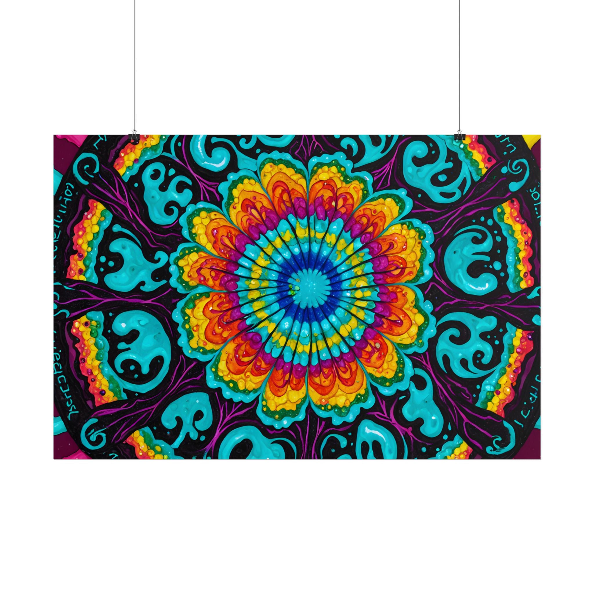 Affiche roulée — Art mural Mandala psychédélique vibrant