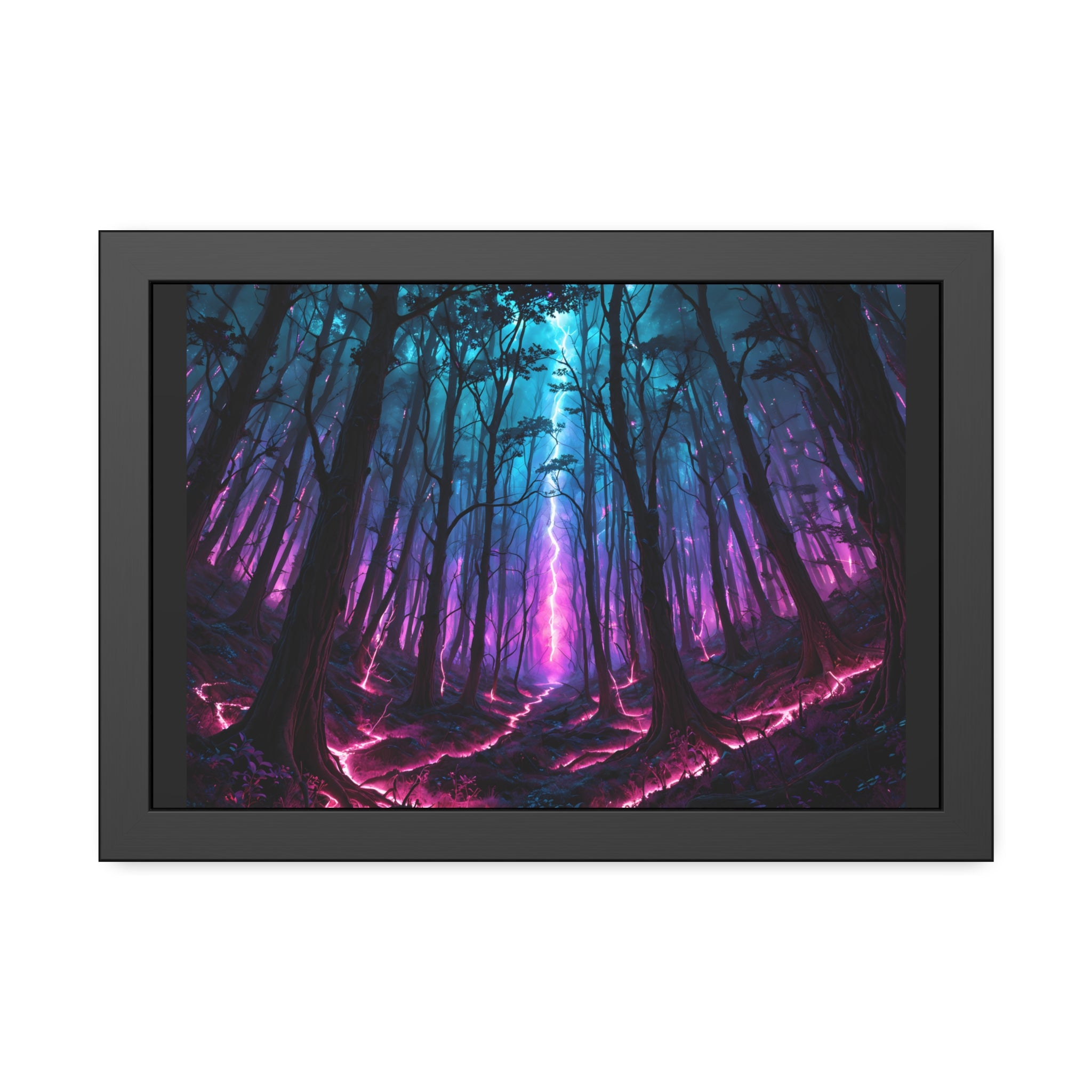 Impression d'art encadrée Forêt de néon — Affiche fantastique mystique violette et sarcelle