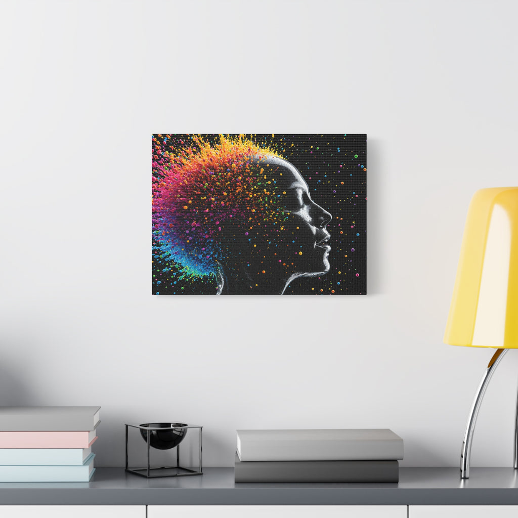 Toile imprimée mate Colorburst Silhouette — Art mural femme arc-en-ciel abstrait
