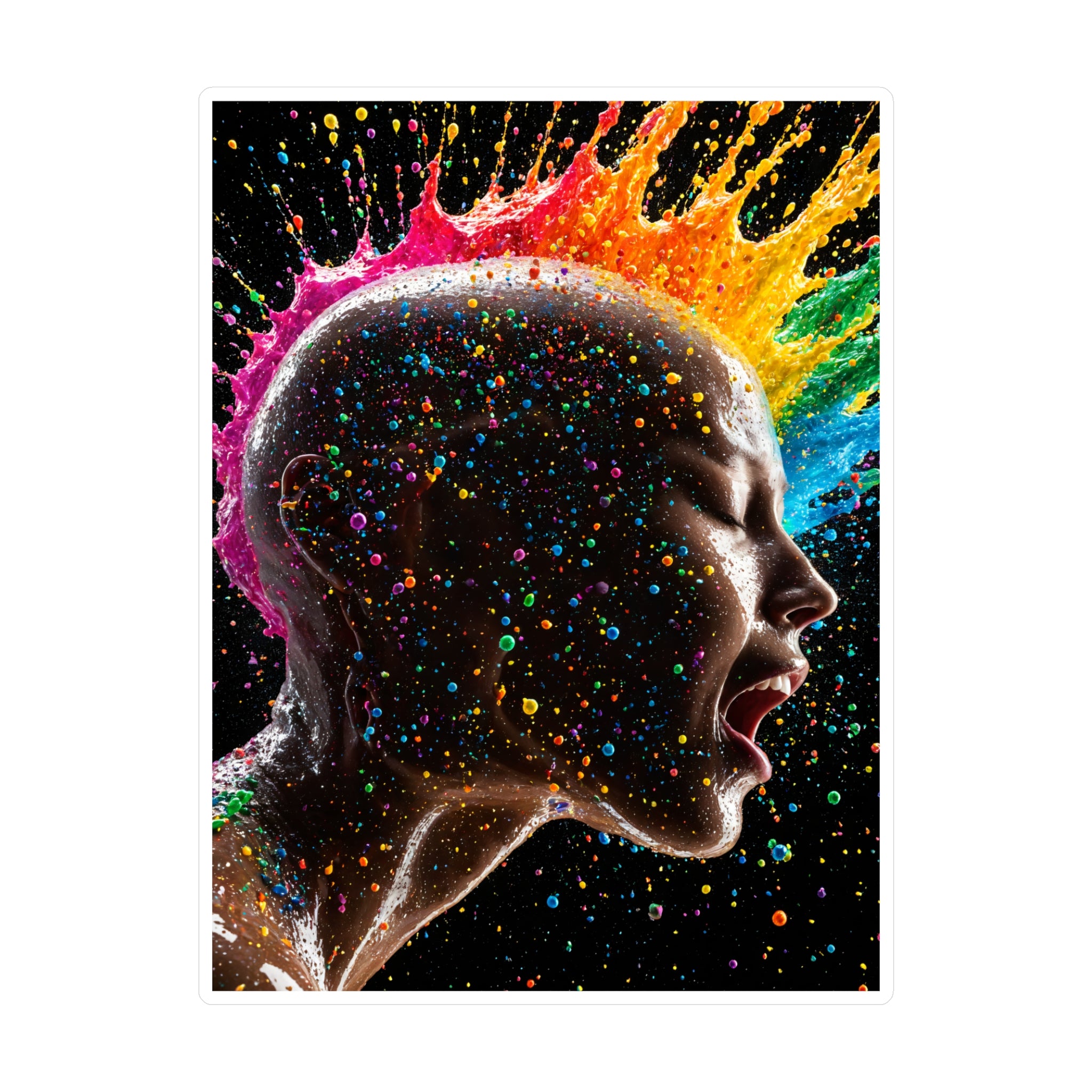 Autocollant vinyle prédécoupé "Vibrant Scream Rainbow Head" — Sticker pop art coloré