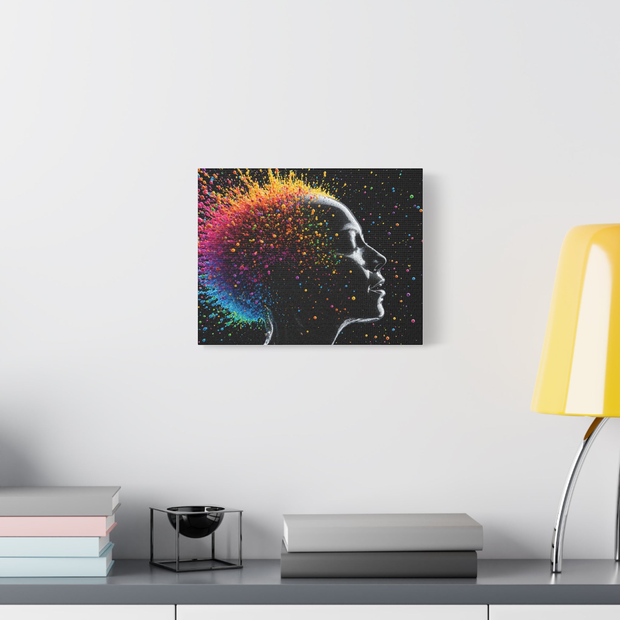 Toile imprimée mate Colorburst Silhouette — Art mural femme arc-en-ciel abstrait