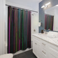 Neon Rain Shower Curtain — Modern Vertical Light Stripe Bathroom Decor