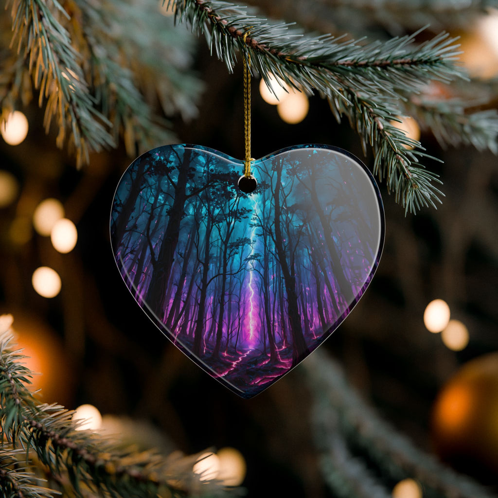 Heart Ceramic Ornament — Neon Forest Lightning Design