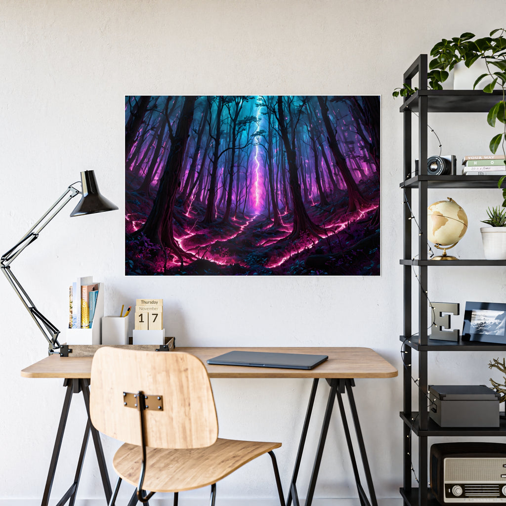Neon Forest Gloss Poster — Vibrant Fantasy Landscape Wall Art