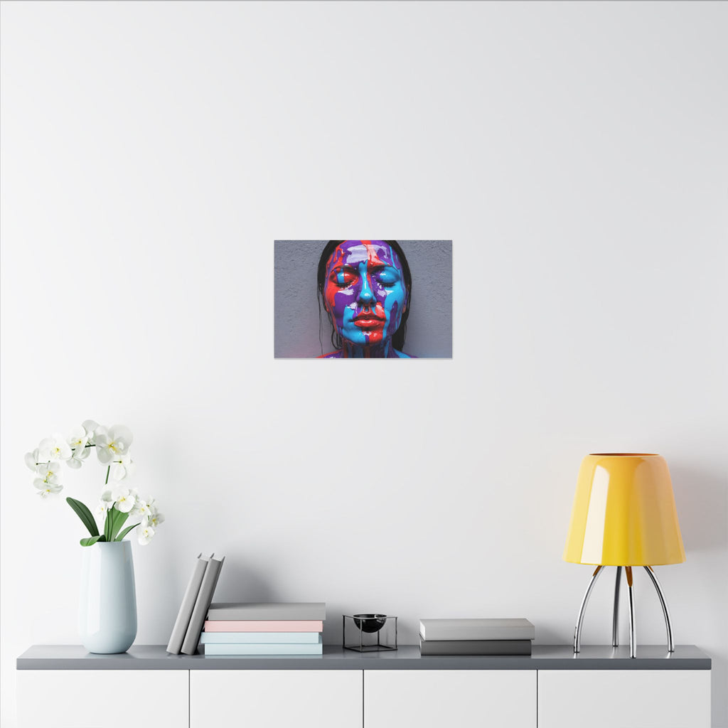 Tableau sur toile « Portrait goutte de couleur » — Art abstrait vibrant de visage sur toile tendue mate