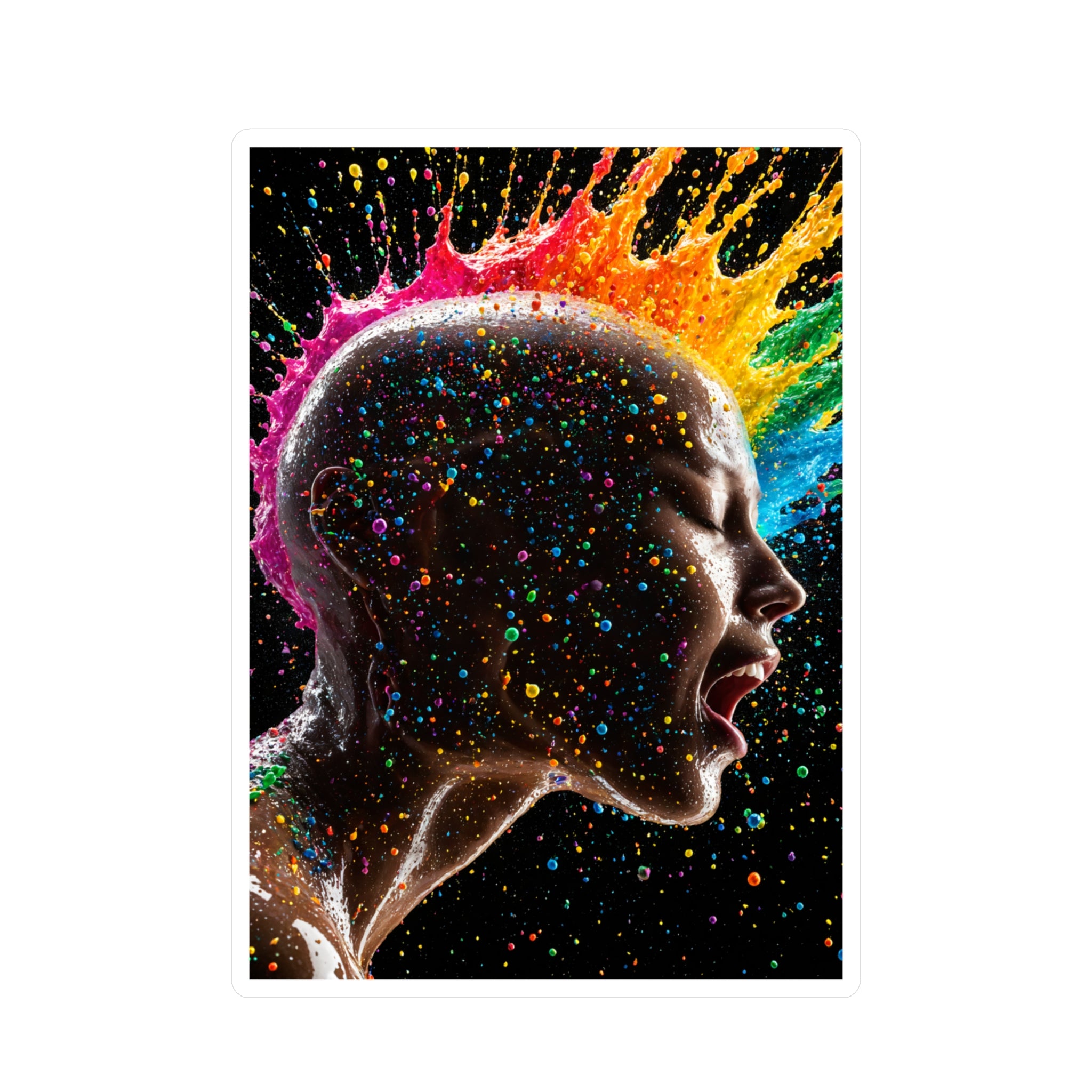 Autocollant vinyle prédécoupé "Vibrant Scream Rainbow Head" — Sticker pop art coloré
