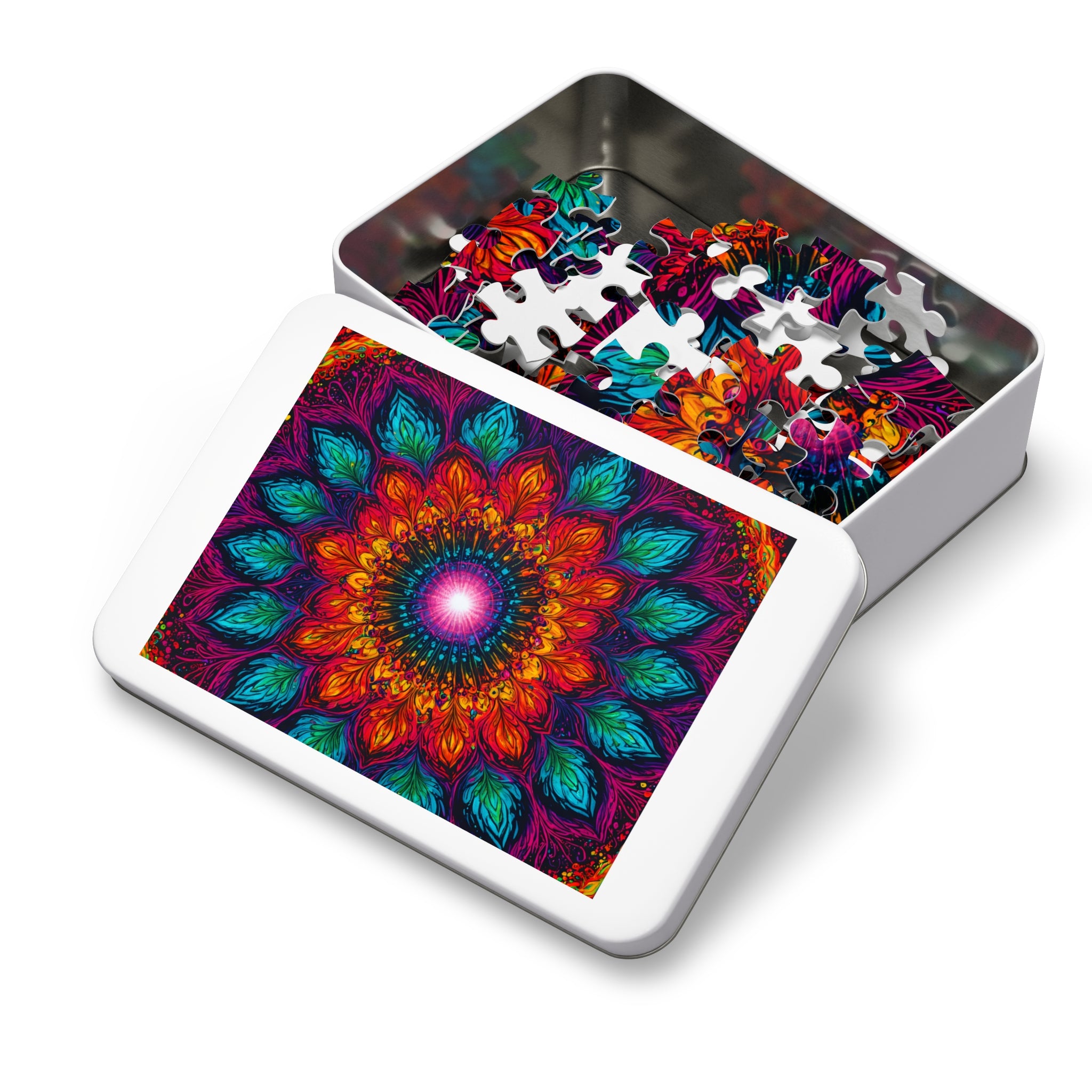 Puzzle Mandala en étain — Kaléidoscope Floral Vibrant 500 Pièces, Idée Cadeau